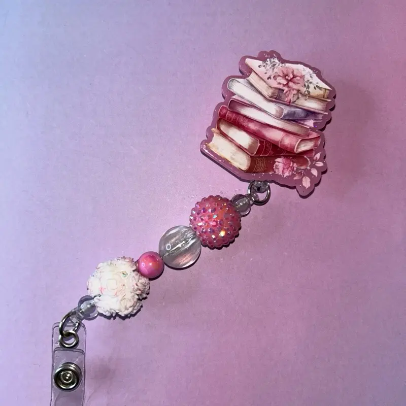 Badges with Colorful Beads and Custom Acrylic for Personalization - Pink and White Design