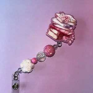 Badges with Colorful Beads and Custom Acrylic for Personalization - Pink and White Design