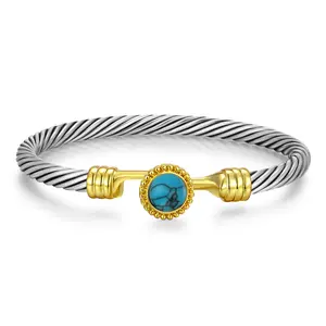 Aprilery Celestial Serenity Adjustable Cuff Bracelet – Elegant Hook Clasp Mixed Metal Bracelets Bangle for Women