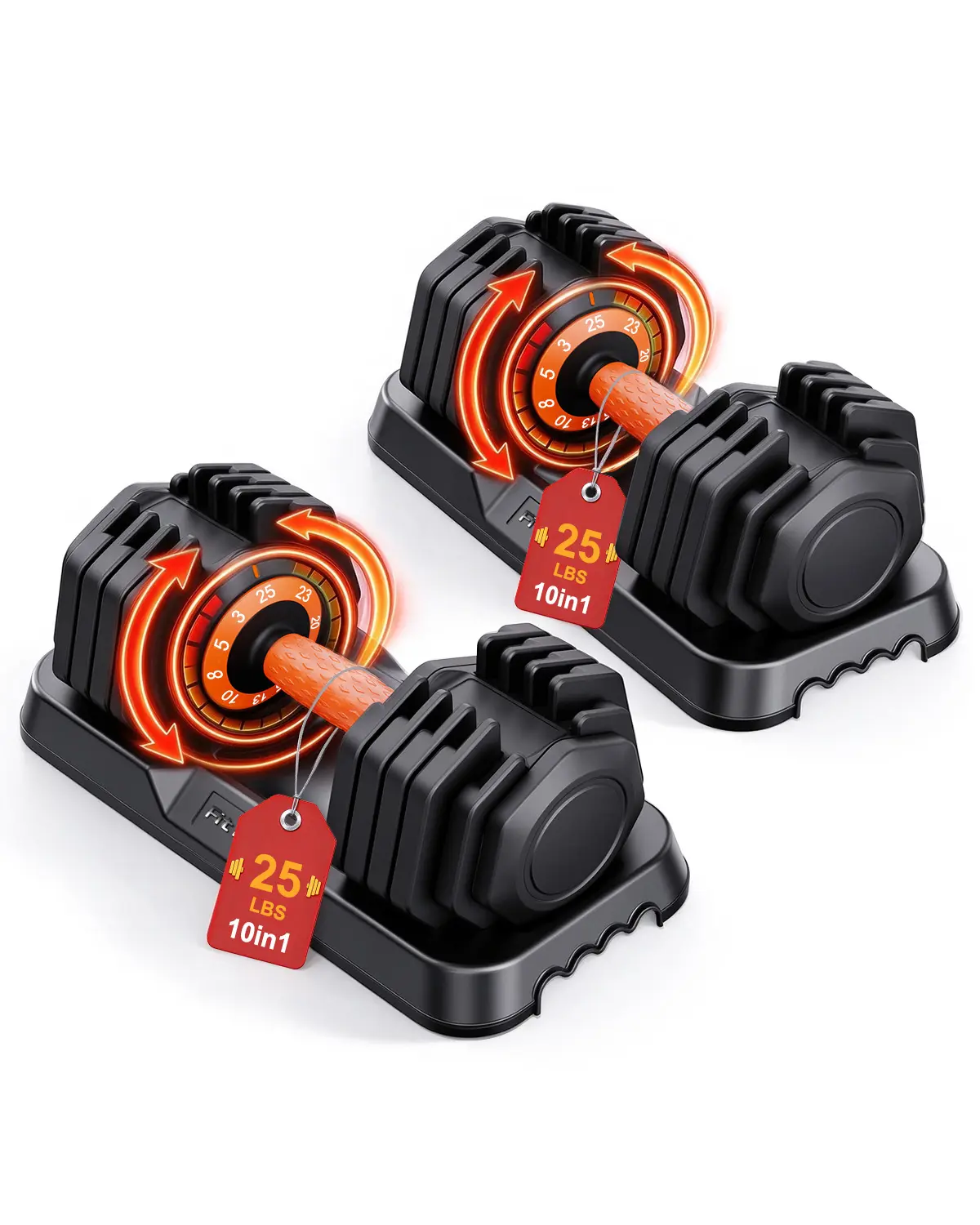 Adjustable Dumbbell Set, 10-in-1 25LB Ajustable Dumbbells with New Upgrade Safe Locking System, Enclosed Storage Tray, 1 Sec Fast Adjustment, Comfortable Non-Slip Textured Grip, Suitable for Home Gym Workouts Men and Women,Christmas and Birthday Gift