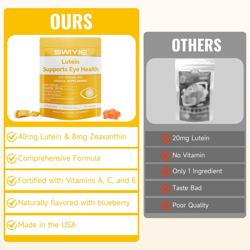 Swiyie Lutein & Zeaxanthin Gummies – Eye Health Supplement with Astaxanthin, Vitamin A C E – Blue Light Defense, Vision Support, Berry Flavor – 60 Gummies Healthcare Dietary Fitness Edible