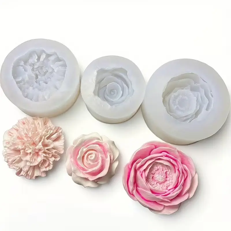 3Pcs 3D Flower Silicone Resin Mold, Rose Lilac Peony Silicone Mold Suitable for Candle Making, Resin Crafts, Soap, Aromatherapy Stones, Birthday, Valentine'S Day, Wedding Decoration Artificial Molding