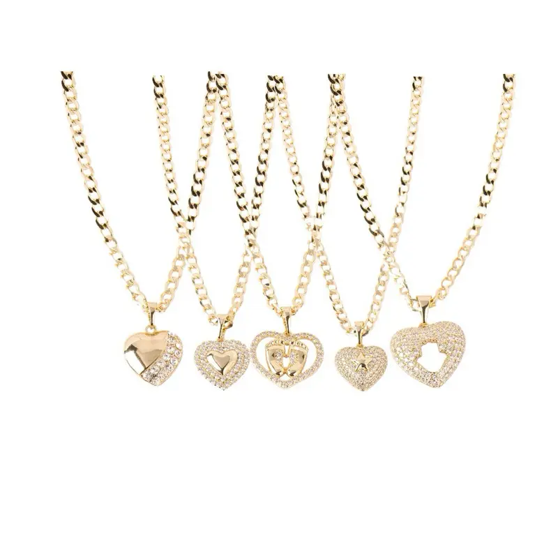 Iced Heart Pendant Necklace 2mm Cuban Chain 16 18 Options for Women and Men