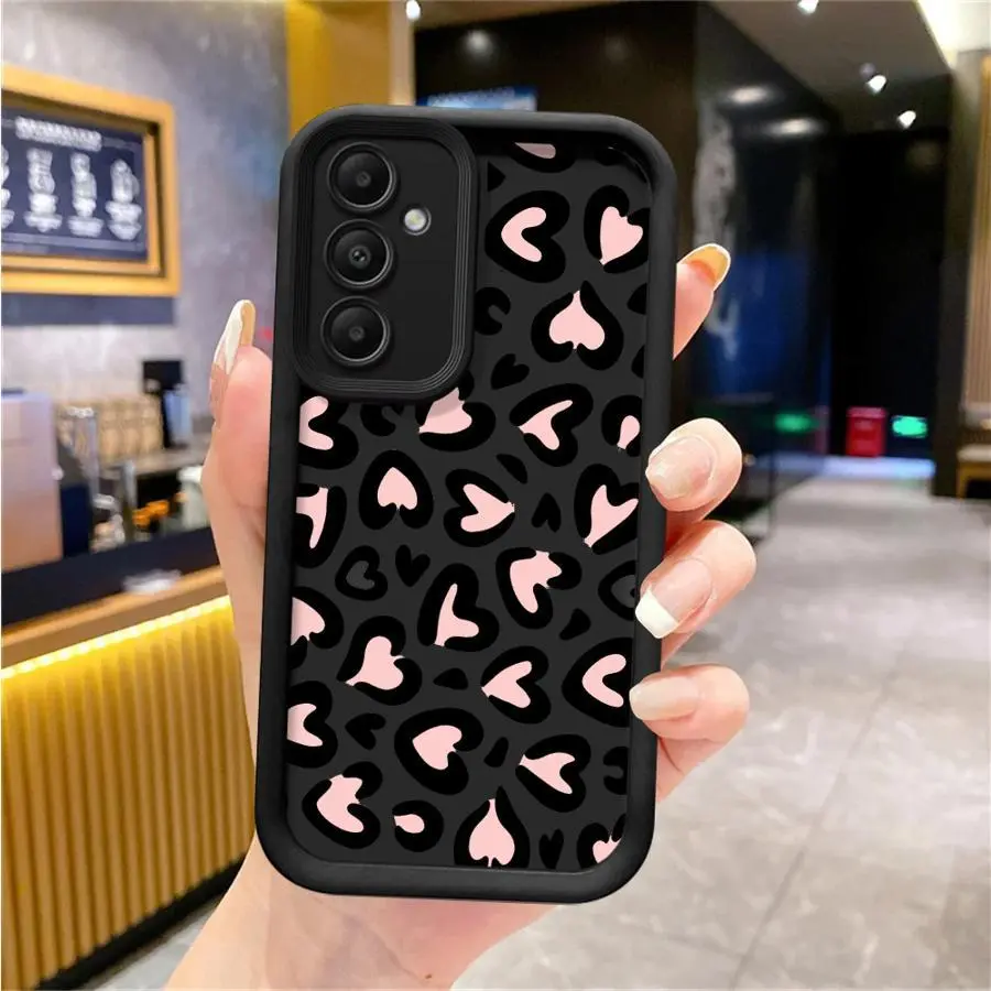 Leopard Love Heart Phone Case for Samsung Galaxy A55 A25 A35 A16 A15 A54 A34 A14 A24 A53 A33 A23 A13 A52 A32 A22 A12 A51 A71 A72 A73 Silicone Cover Protective High-Quality Soft Shockproof Funda