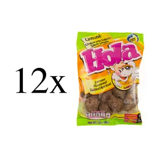 Hola Saladitos Lemon Flavored Salted Apricot (12 Pack), Salty, Sour, Tangy, Dried, Snack, Dulces Mexicanos, Mexican Candy, Viral