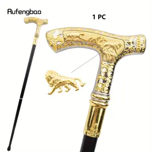 Golden White Lion Luxury Pattern Walking Stick Party Fashion Elegant Walking Stick Decorative Cospaly Cane Knob Crosier 89cm