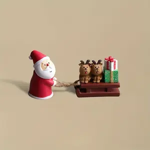 1 Piece Modern Resin Santa Claus Sleigh Miniature Statue, Cartoon Theme Desktop Decoration, Suitable Various Room Types, No Electricity Required, Santa Claus, Snow Scene