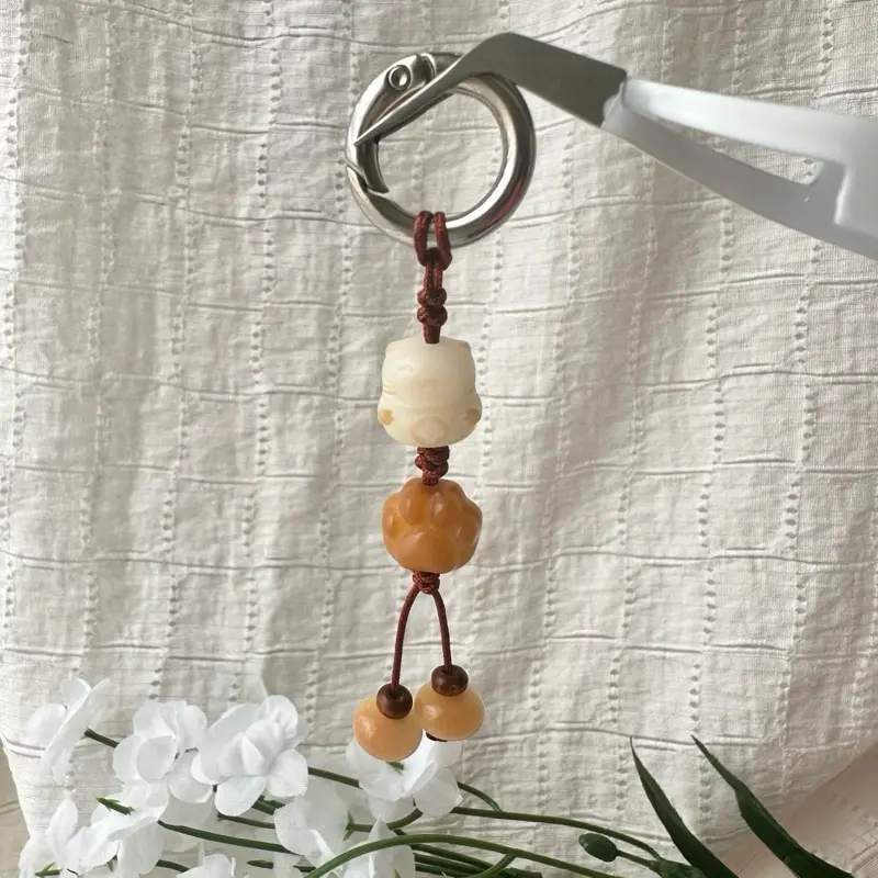 Natural Bodhi Bead Car Keychain with Polyester Thread and Key Ring Spiritual Car Accessory Handmade Mindful Gift for Car Owners
