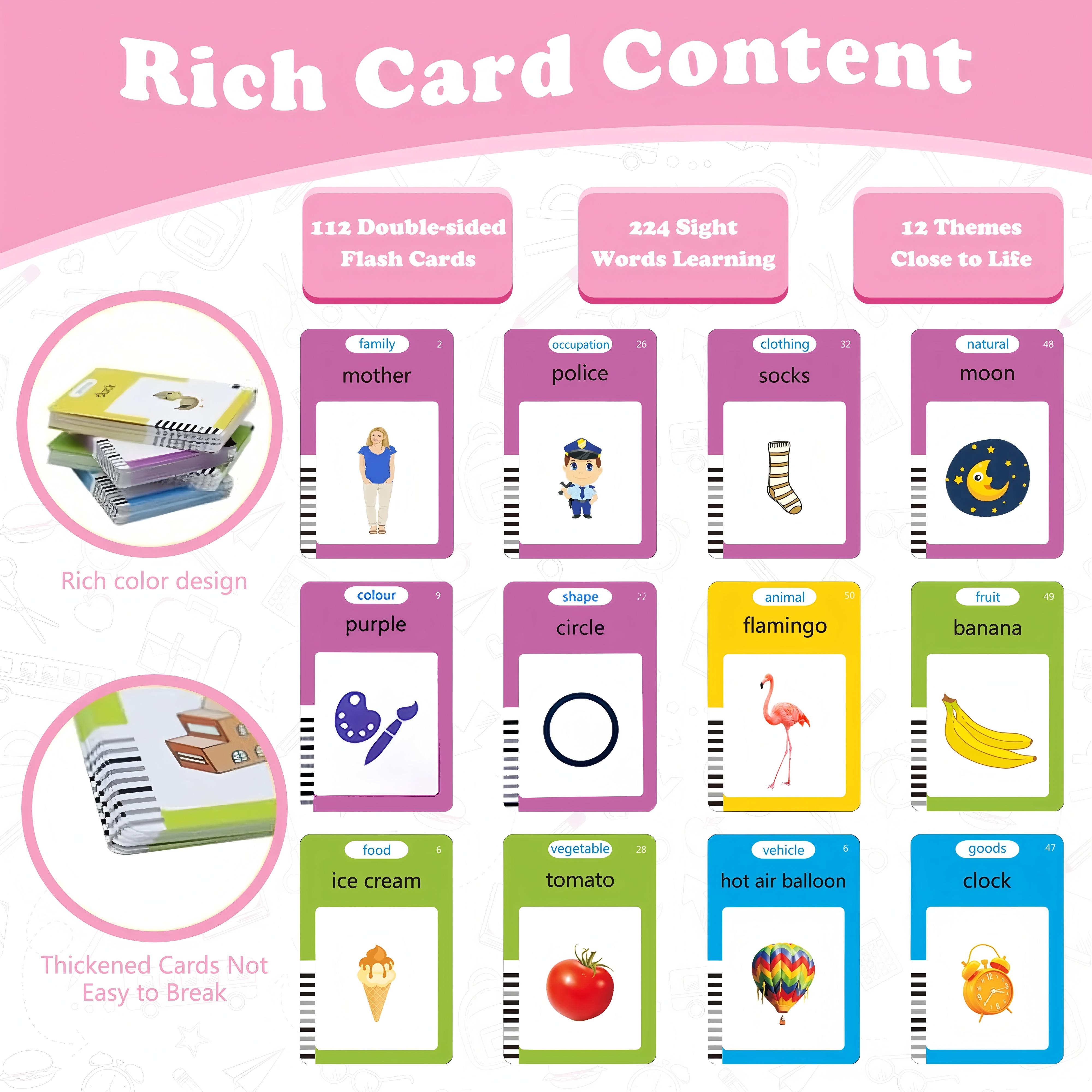 KidGenius Bilingual Toddler Flash Cards with Colorful Drawings Wipeable Screen & Quick Erase Button for Early Education & Family Tutoring Cognitive Development Interactive