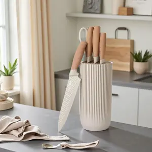 Knife Set, 6-Piece Khaki Professional Kitchen Knife Set for Chef, Super Sharp Knife Set with Universal Knife Block, Anti-Rust Stainless Steel Kitchen Knife Block Set, Ergonomical Design,Perfect Choice for Christmas, Thanksgiving, and Halloween gifts