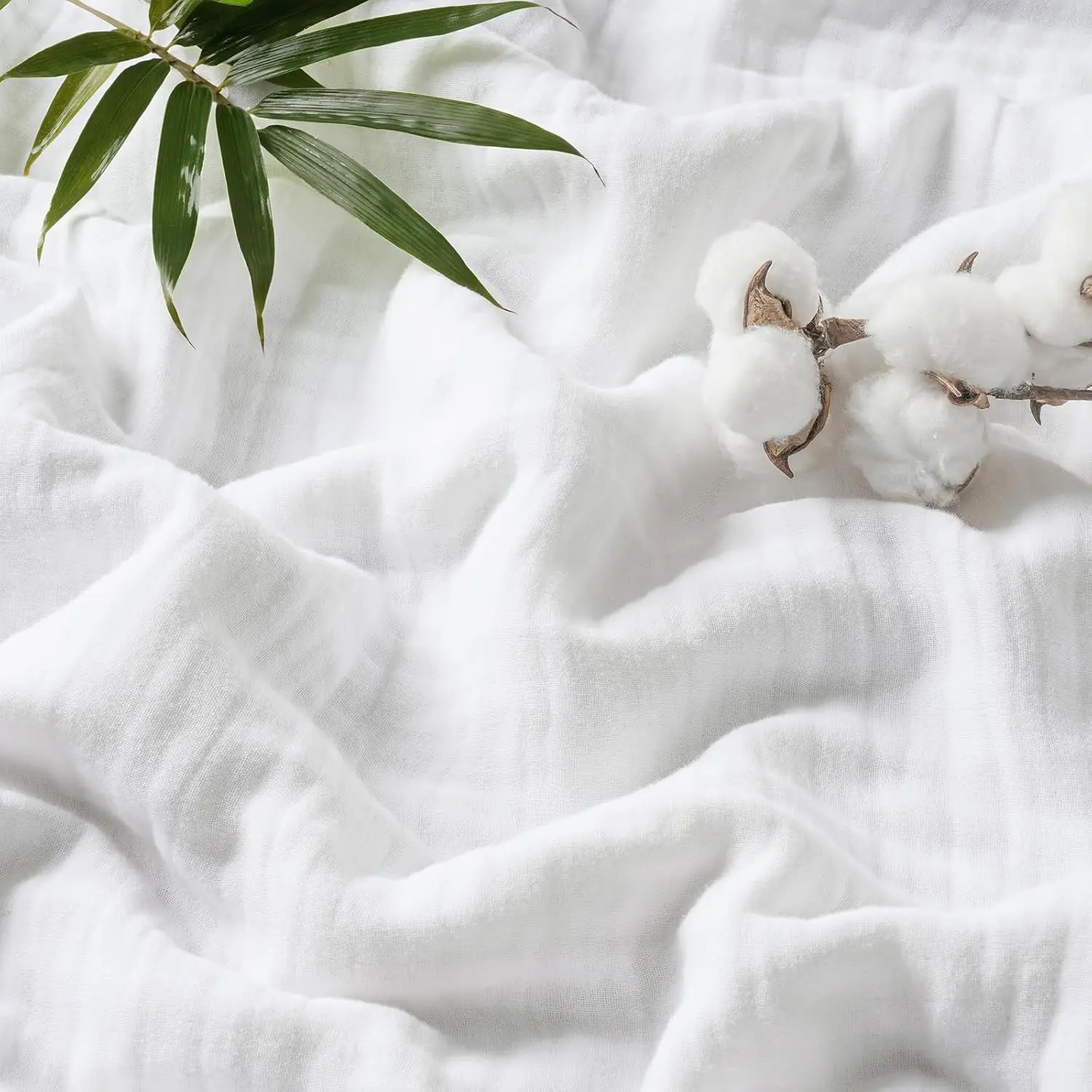 Bamboo Blend Cooling Blanket for Hot Sleepers - 60% Rayon from Bamboo, 40% Polyester, 4-Layer Gauze Weave, Bubble Texture, 66"x90" Modern White Bedding, Breathable Durable for Bed Snuggling on Sofa