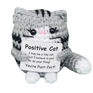 Handmade Crochet Gift Positive Emotion Cat - Cute Crochet Cat Perfect for Cat Lovers,  Christmas Gifts for Sons & Daughters, Stuffed Animal Gift - Charming Desktop Ornament for Home & Office Decoration Crochet Figure