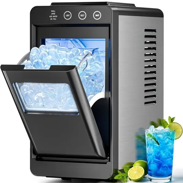 Ice Makers Countertop, 26lbs In 24Hrs, Portable Ice Maker Machine with Self-Cleaning Function, Selectable Ice Size & Internal Lighting Desigh with Basket & Scoop for Home/Kitchen