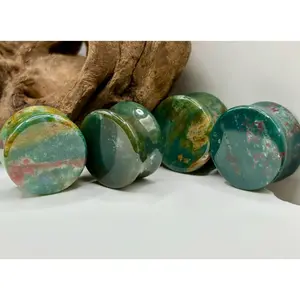 Bloodstone Plugs Double Flare Pair Heliotrope Green and Red Organic Gauges 3mm-35mm