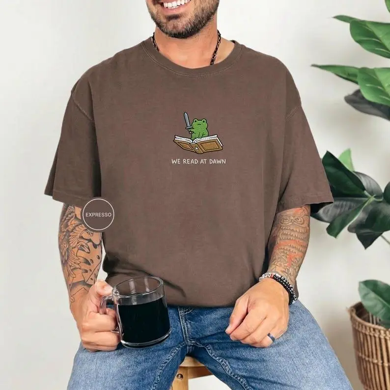 Embroidered Bookish Frog Sweatshirt, Funny Reading Frog Crewneck, Weirdcore Cottagecore Design, Librarian Book Lover Gift