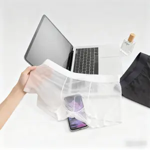 Men's Ultra-Thin Ice Silk Boxer Briefs – Lightweight Cooling Underwear, Breathable No-Show Design, Sexy Transparent One-Piece Shorts for Summer Comfort & Gifts Menswear Plain Flat Corner Underwear Silk Men's Boxer Briefs