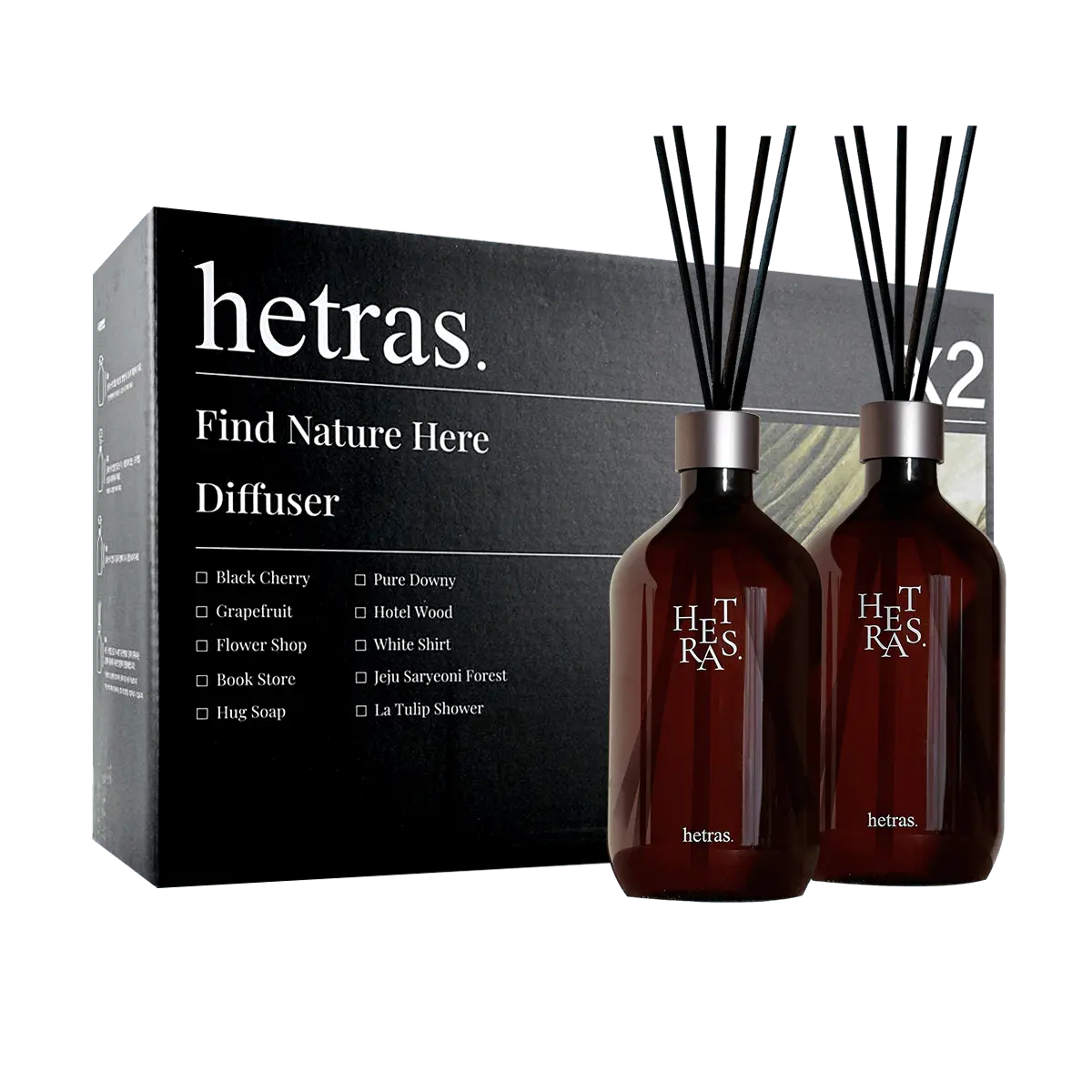 Hetras Korean Luxury Scented Reed Diffuser Bundle, 500ml (Set of 2) Stick Scented Oil Diffusers with Essential Oils, Master Perfumer G-Dragon Recommended Home Fragrance for Sensory Experience