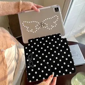 Dot Y-Type Foldable Stand iPad Case, Transparent Anti-Drop Back Cover with Pen Slot, Full Protection for iPad 10/9/8/pro 11/air 3/4/5