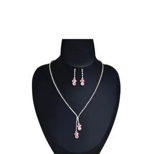 Rhinestone Necklace Set with Matching Earrings - 12.5" Length with 5" Extension & 1.25" Earring Size - Luxury Special Event Jewelry
