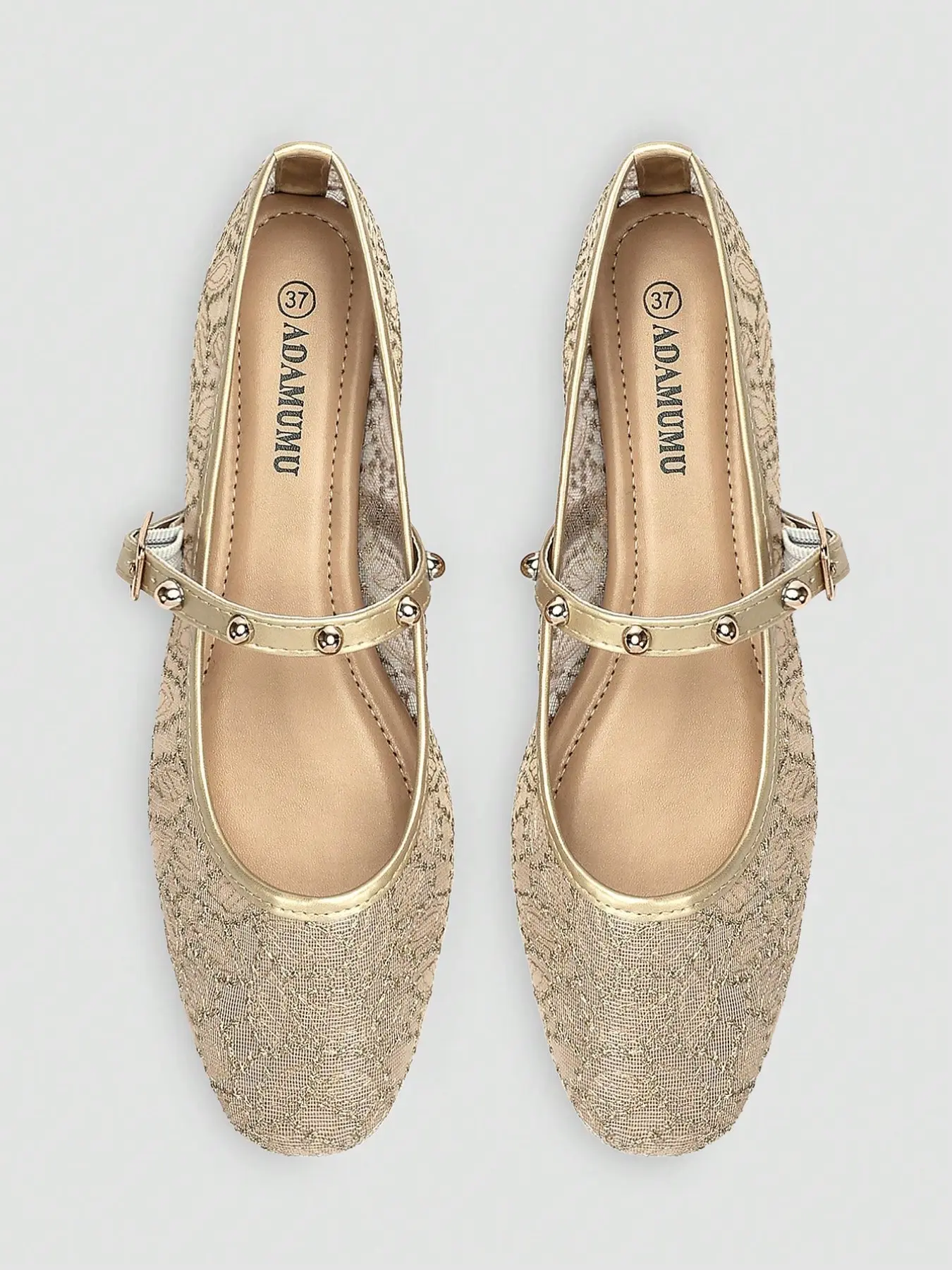 Women's Square Toe Mary Jane Lightweight Flats, Lace/textile Upper, Beaded Buckle, Vintage Style, Breathable Comfort, Versatile Daily Wear