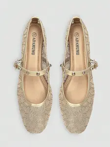 Women's Square Toe Mary Jane Flats, Lace/textile Upper, Beaded Buckle, Vintage Style, Breathable Comfort, Versatile Daily Wear