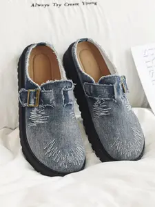 Unisex Thick Sole Denim Sandals, Adjustable Buckle + Thick Sole Design, Ideal for All-Day Wear & Outdoor Activities, Lightweight & Durable