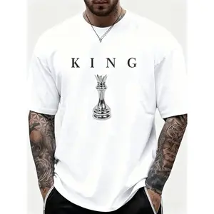 Men's T-Shirt "Chess King" Series 180g Black Edition Casual Short-Sleeve Crew-Neck Top with Printed International Chess King Motif oversized gym shirts
