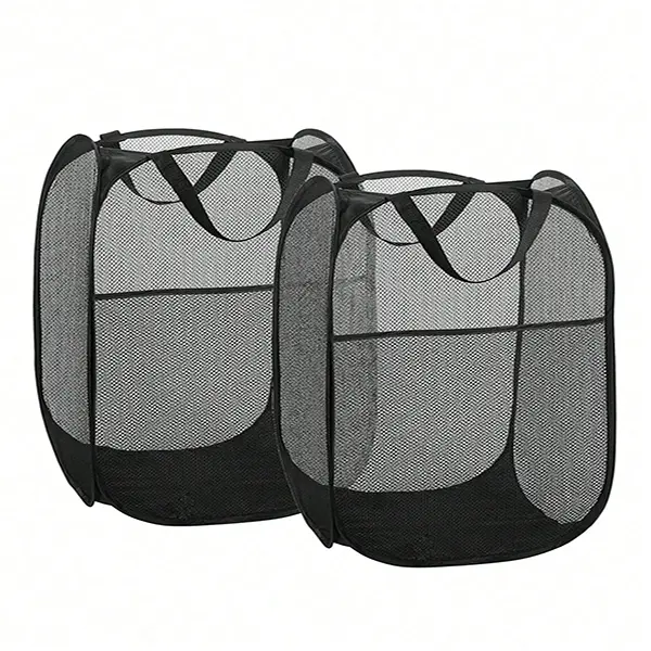 1PC/2PCS Collapsible Pop-Up Laundry Basket – Hamper With Sturdy Handles & Side Pocket. Mesh Design Makes It Portable And Foldable, Ideal As A Dirty Clothes Hamper For Dorms, Laundry Rooms And Bathrooms-Practical For Organized Clothing Storage.