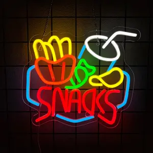 Snacks Neon Sign,Snack Bar Sign for Art Wall Decor,Cake Candy Shop Snack Stall Man cave Coffee Bars,Dimmable USB Powered Colorful Snacks Neon Light Sign USB Powered Easy to Hanging.