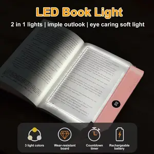 Smart LED Reading Light, Rechargeable Full Page Lamp, 3 Colors, Timer, Adjustable Brightness, Portable Book Light, Acrylic Night Light