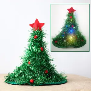 Christmas Tree Topper Hat with Candy Cane Bow and Electric Flashing Lights - 2025 Christmas Decorations, 1-Pack Classic Tabletop Decor, Holiday Party Accessory for Home, Decorative Greenery Design