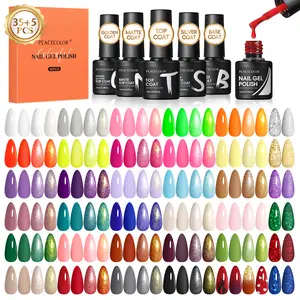 PEACECOLOR 40PCs Gel Nail Polish Set 35 Neon Colors Red Green Pink Yellow Gel Polish with 5Pcs Glossy/Matte/Glitter Top Base Coat Long Lasting Nail Gel Kit Gifts for Women DIY Home Salon