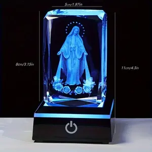 Virgin Mary Night Light - Rectangular Glass Multiple Adjustable Lighting Modes Compatible with Various Waves Lamp