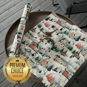 CHRISTMAS VILLAGE Themed WRAPPING Paper - Custom Matte Or Glossy Finish Wrapping Paper