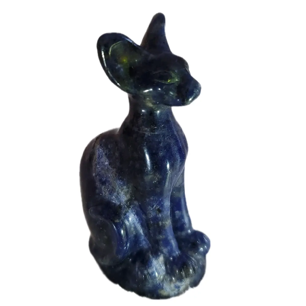 Sodalite Sphinx Cat Statue Carving 3.25x1.5 Inches UV Reactive Unique Home Decor Ornaments