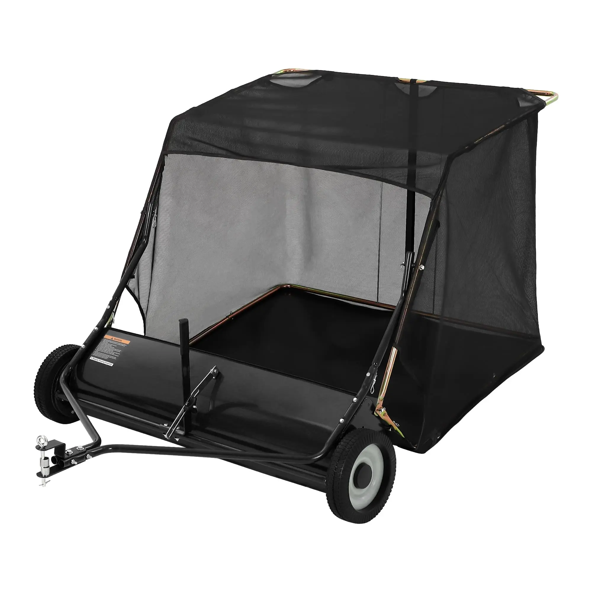 44 in Tow Behind Lawn Sweeper, 29 cu. ft. Extra-Large Capacity Pull Behind Grass Sweeper, Adjustable Sweeping Height for Riding Mower, Heavy Duty Leaf & Debris Collector for Yard Cleanup,Black