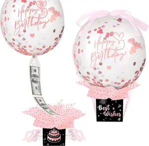 Upgraded Birthday Money Box for Cash Gift Pull, Funny Pull Money Balloon Box Happy Birthday Surprise Set, Birthday Gifts for Women Men Best Friend Girlfriend Wife Sister (Rose Quartz)