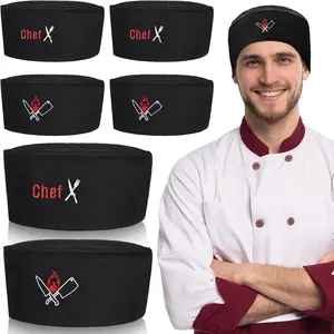 6 Pieces Unisex Chef Hats Mesh Top Kitchen Cooking Caps Breathable Cook Hats for Men Women Skull Fabric Chef Cap Elastic Food Kitchen Beanie Black