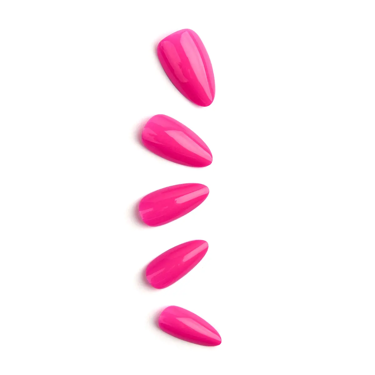 Hot Pink Solid Color Press On Nails 24 pcs Medium Almond, Bright Fuchsia Glossy Fake Nails with Nail Glue, Adhesive Tabs & Nail File, Simple Bold Summer Stick On Nails