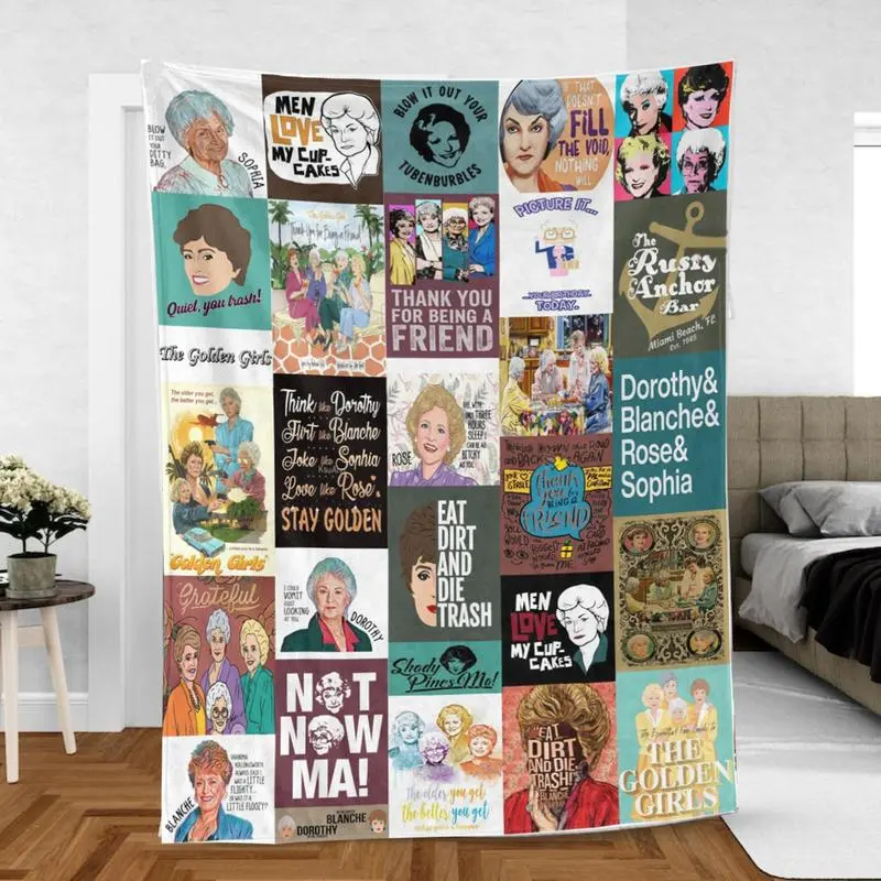 Golden Girls Sitcom Premium Fleece Blanket, 40"x50" Vintage Print Pattern, Keep Warm Multi-Size Option, Machine Washable for Kids, Home/Travel Mink Sherpa Bedding Throw, Christmas Birthday Gifts