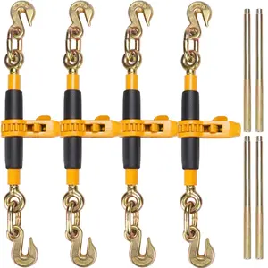 Ratchet Chain Binder Set, 3/8 In To 1/2 In Heavy Duty Load Binders With G80 Hooks, 12,000 Lbs Secure Load Limit, Labor-Saving Anti-Skid Handle, Tie-Down Hauling Chain Binders For Flatbed Truck Trailer, 4-Piece