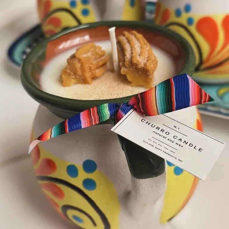 16oz Traditional Talavera Mexican Pottery Wax Mug Aroma Candle - Churro Scented, Bean-Based, Home Decor, Cozy Home Freshener, Aroma Candles, Bean-Based Candles