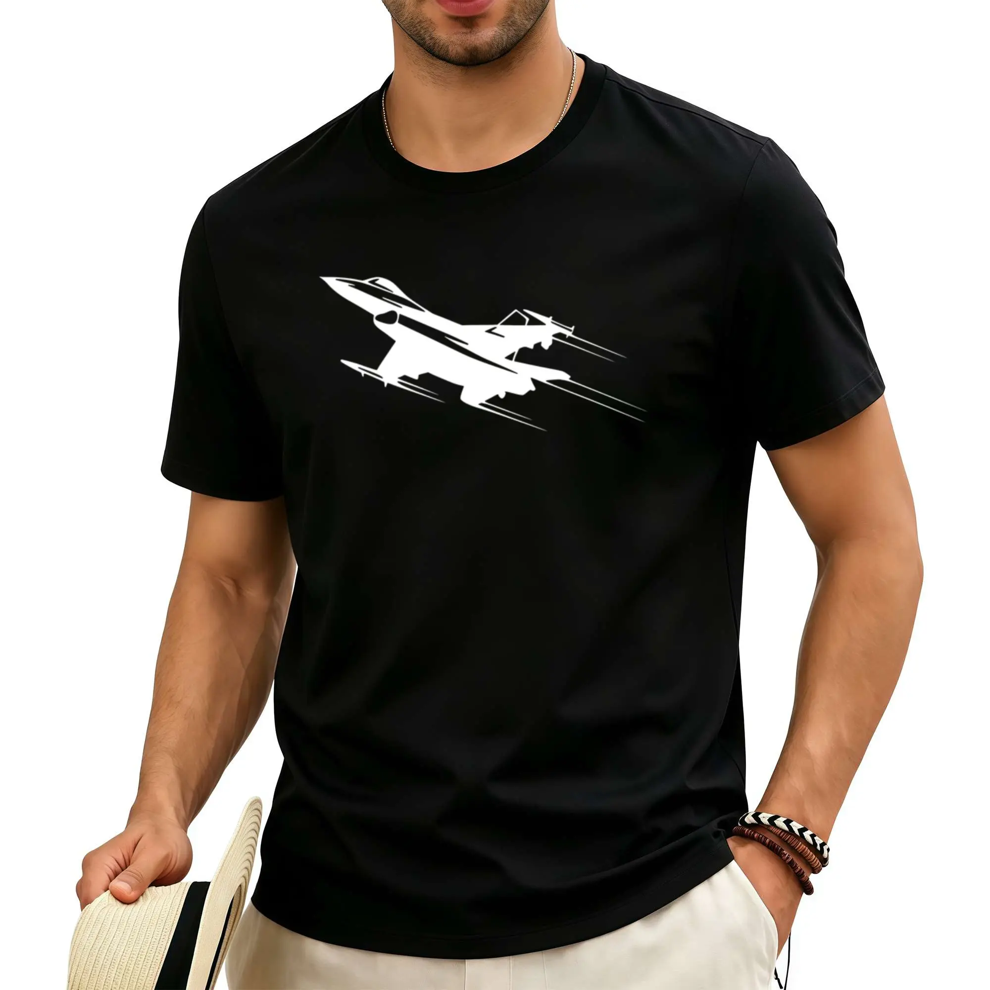 Aesthetic Minimalist Jet Airplane Illustration Graphic Tee, 100% Thick Cotton Heavyweight Shirt, Cool Trendy Aviation Top Everyday Streetstyle Loose Fit