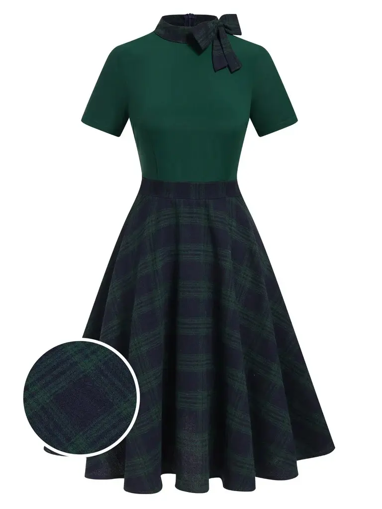 RETROSTAGE Women's 1950s Vintage Preppy Comfy Short-Sleeve Green Tie-Neck Plaid Patchwork Midi Dress - Chic Casual Girl's Clothes - TikTok Shop RETROSTAGE Women's 1950s Vintage Preppy Comfy Short-Sleeve Green Tie-Neck Plaid Patchwork Midi Dress - Chic Casual Girl's Clothes - TikTok Shop