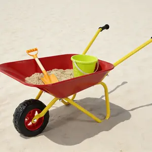 Children's Metal Wheelbarrow with 33LBS Load Capacity Bright Red Tray for Gardens Soil Sand etc Ideal for Indoor Outdoor Use