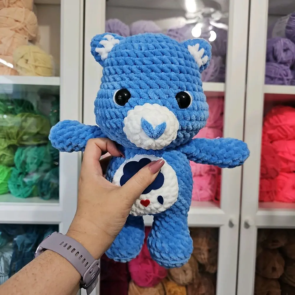 Handcrafted Blue Rain Bear Crocheted Yarn Plush Toy - Cute Stuffed Animal, Collectible Display Item, Handmade Look, Simple Yet Special Plush Toys