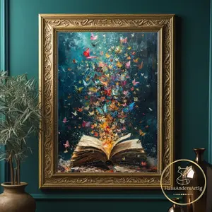 Book Art Poster Reading Painting Print Book Lover Gift Wallart Librarian Bookish Gift Book Nerd Illustration Dark Academia Dark Cottagecore