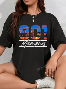 100% Cotton Vintage Memphis Tennessee 901 Area Code Skyline T-Shirt
