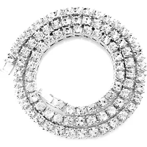 Gold Silver Iced Out Diamond Tennis Chain Necklace for Men and Women. Rhinestone Tennis Necklaces for Women & Teens. Tennis and Cuban Link Chains, 18-30 Inches