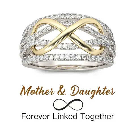 Female Rings - Mother-Daughter Forever Linked Copper Rings with 12mm/0.47in High Faceted CZs, Fashion Jewelry for Christmas, Graduation, Thanksgiving, Everyday Wear, Mother's Day Gift